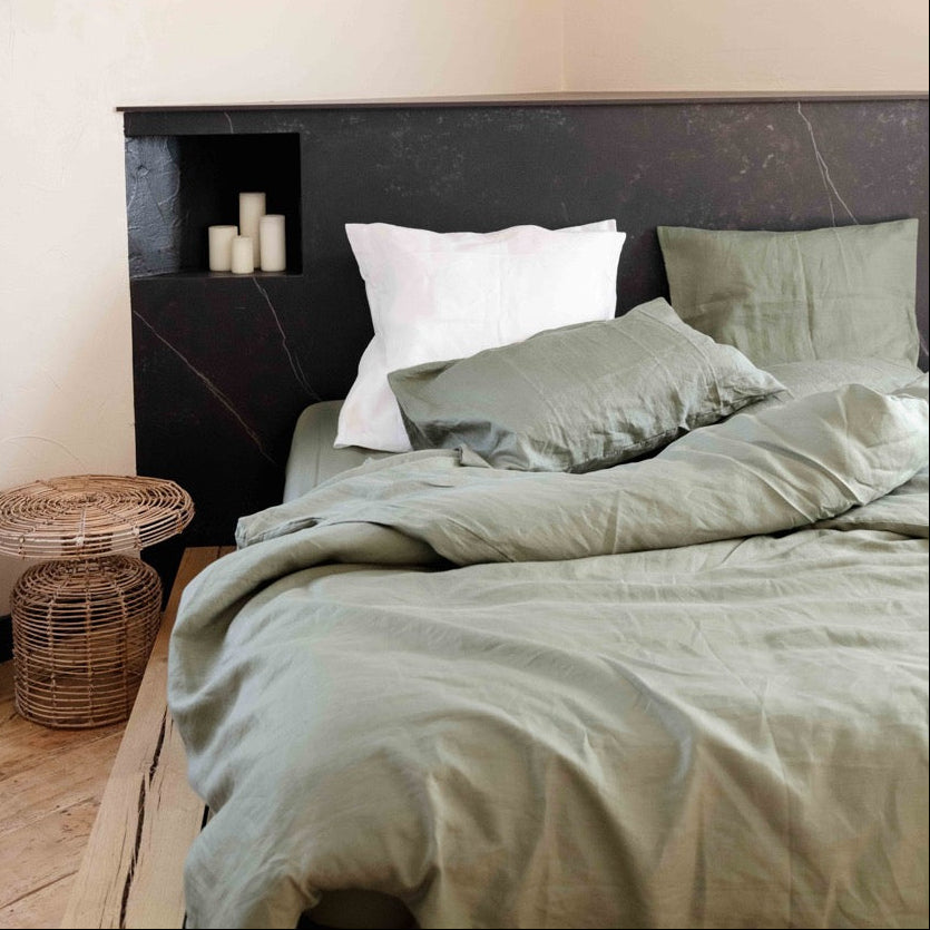 Housse de couette Lin Lavé Vert Olive LOULENN